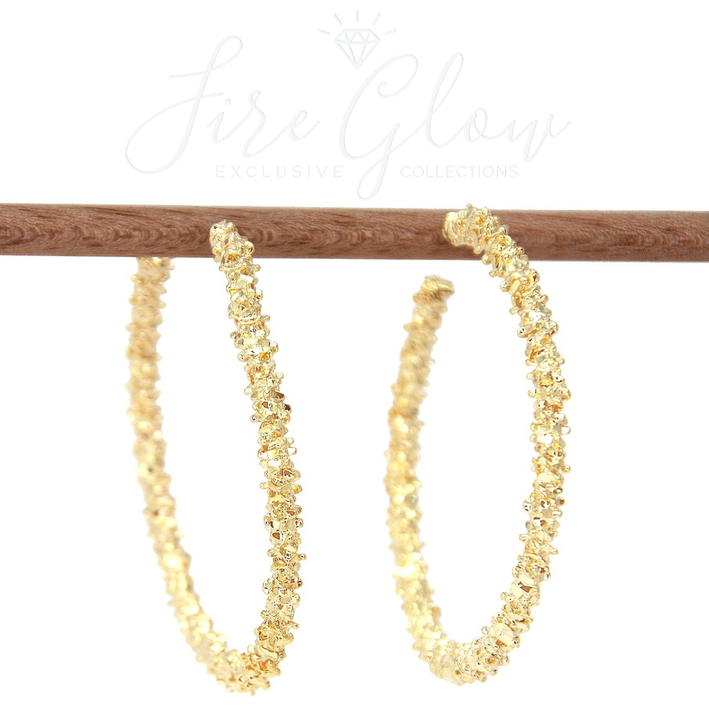 Gold Tone Metallic Textured Hoop Earrings